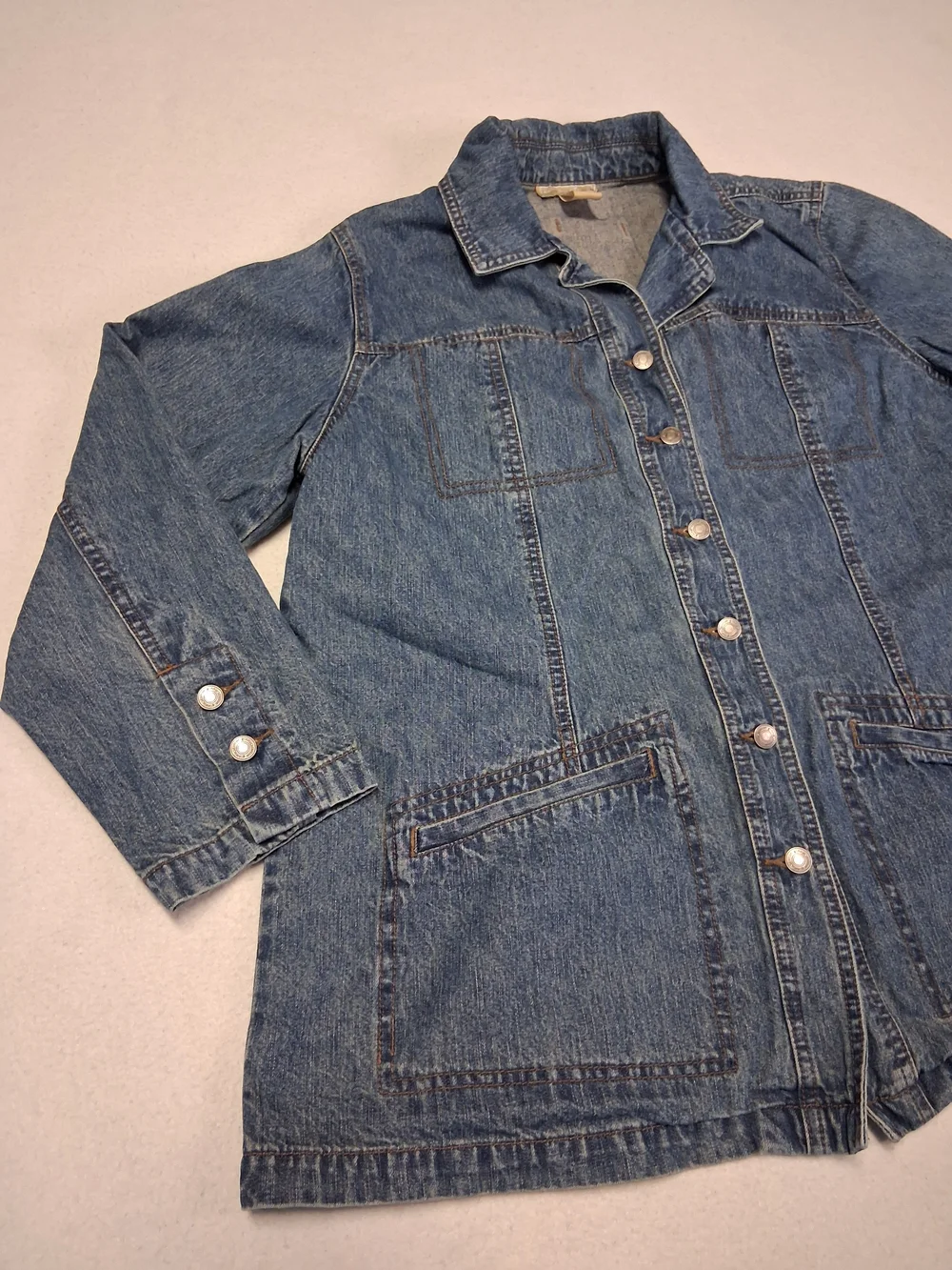 Women's Blue Denim Button-Front Jacket with Patch Pockets - Picture 3 of 13